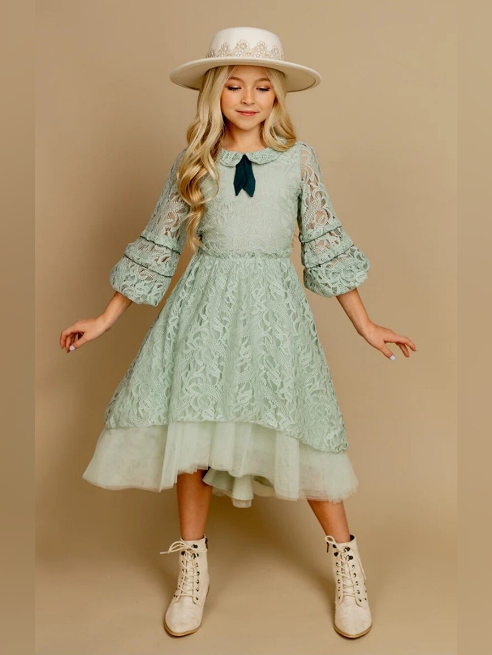 Joyfolie Paris Petticoat Lace High-Low Dress  Peter Pan Collar In Seaglass 2T